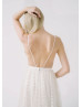 Spaghetti Straps Gold Lace Open Back Wedding Dress